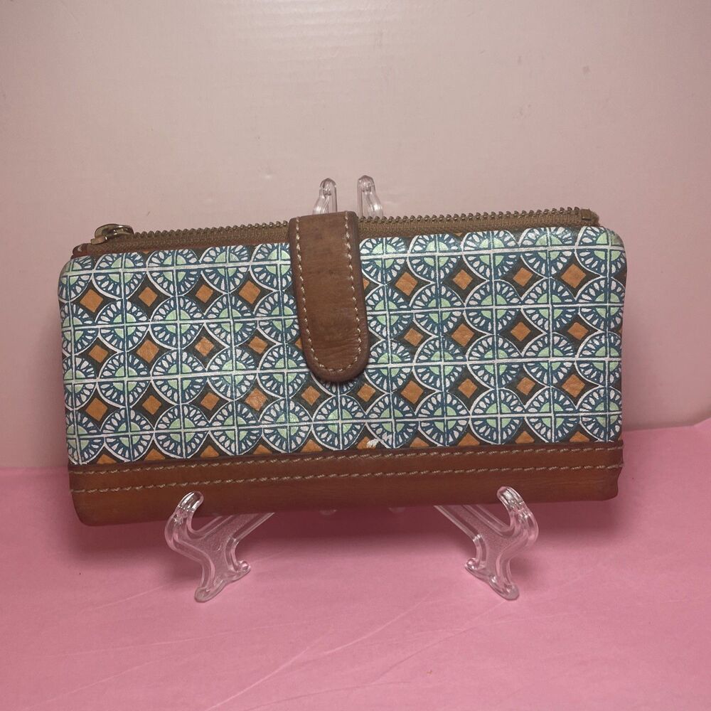 Vintage Fossil Zip Wallet Geometric Print Canvas Bag